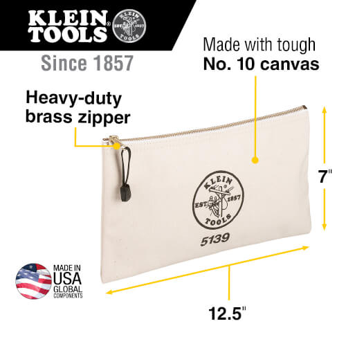 Main product image of 12-1/2" x 7" x 4-1/4" Zipper Bag Canvas Tool Pouch