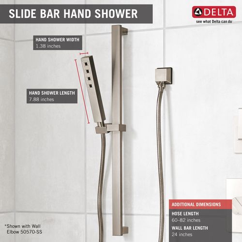 Main product image of H2okinetic 1-Setting Slide Bar Hand Shower, 82" Hose (Stainless), 51567-SS