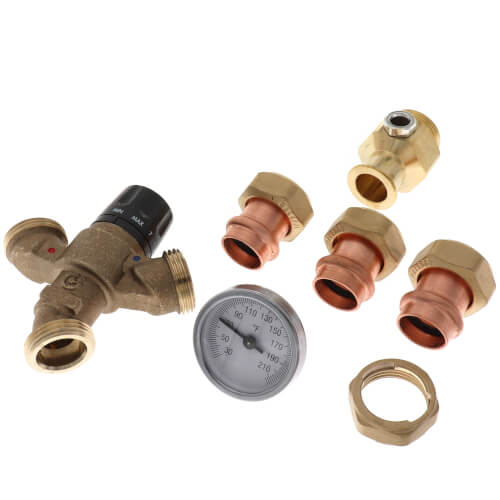 Main product image of 3/4" Press Union AngleMix Thermostatic Mixing Valve w/ Temperature Gauge