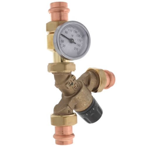 Main product image of 3/4" Press Union AngleMix Thermostatic Mixing Valve w/ Temperature Gauge