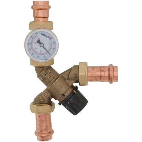 Main product image of 3/4" Press Union AngleMix Thermostatic Mixing Valve w/ Check, Gauge