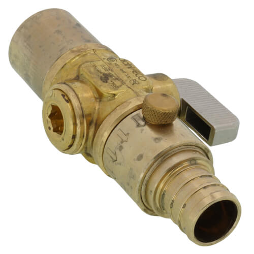 Main product image of 3/4" Female Solder x 3/4" PEX Crimp In-Line Straight Mini Ball Valve w/ Drain, Lead Free (Rough Brass)