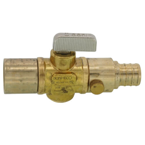 Main product image of 3/4" Female Solder x 3/4" PEX Crimp In-Line Straight Mini Ball Valve w/ Drain, Lead Free (Rough Brass)