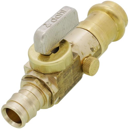 Main product image of 1/2" Expansion PEX x 1/2" Female Press Straight In-Line Stop w/ Drain, Lead Free (Rough Brass)