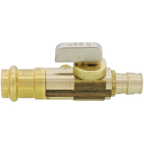 Main product image of 1/2" Expansion PEX x 1/2" Female Press Straight In-Line Stop w/ Drain, Lead Free (Rough Brass)