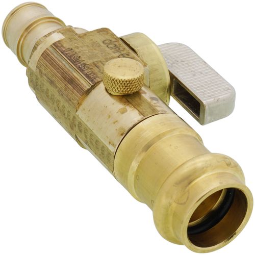 Main product image of 1/2" Expansion PEX x 1/2" Female Press Straight In-Line Stop w/ Drain, Lead Free (Rough Brass)