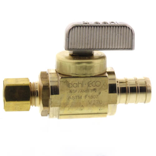 1/2" PEX Crimp x 1/4 OD Comp Straight Stop Valve, Lead Free (Rough Brass)