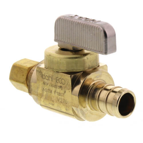 1/2" PEX Crimp x 1/4 OD Comp Straight Stop Valve, Lead Free (Rough Brass)