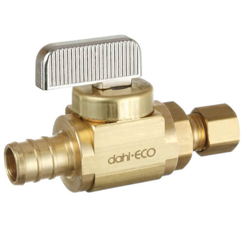 1/2" PEX Crimp x 1/4 OD Comp Straight Stop Valve, Lead Free (Rough Brass)