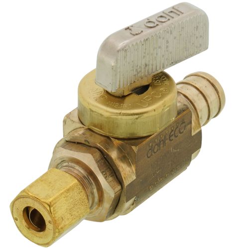 Main product image of 1/2" PEX Crimp x 1/4 OD Comp Straight Stop Valve, Lead Free (Rough Brass)