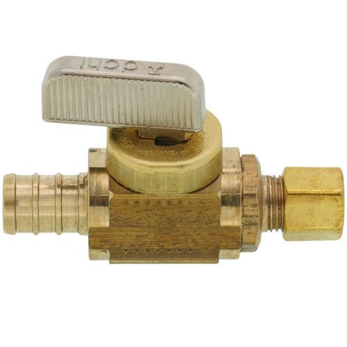 Main product image of 1/2" PEX Crimp x 1/4 OD Comp Straight Stop Valve, Lead Free (Rough Brass)
