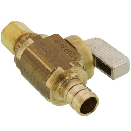 Main product image of 1/2" PEX Crimp x 1/4 OD Comp Straight Stop Valve, Lead Free (Rough Brass)