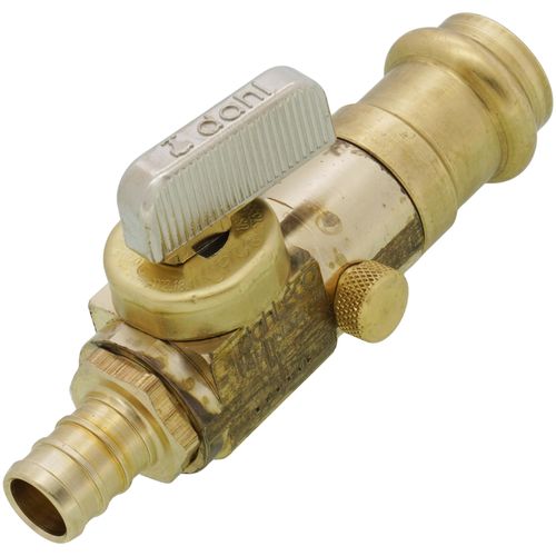 Main product image of 1/2" Crimpex x 1/2" Female Press Straight In-Line Stop w/ Drain, Lead Free (Rough Brass)
