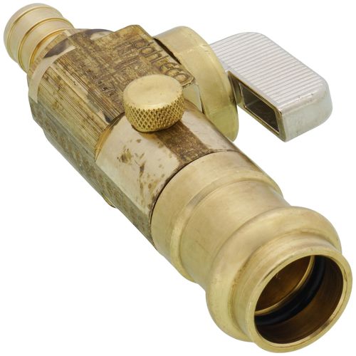 Main product image of 1/2" Crimpex x 1/2" Female Press Straight In-Line Stop w/ Drain, Lead Free (Rough Brass)