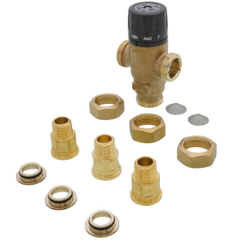 Main product image of 1/2" Male NPT MIXCAL 3-Way Thermostatic Mixing Valve w/ Inlet Check Valves