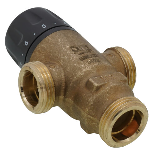 Main product image of 1/2" Male NPT MIXCAL 3-Way Adjustable Thermostatic Mixing Valve w/ Temp Gauge & Inlet Check Valves