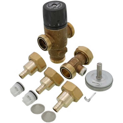 Main product image of 1/2" PEX Crimp MIXCAL 3-Way Adjustable Thermostatic and Pressure Balanced Mixing Valve w/ Check Valve & Gauge