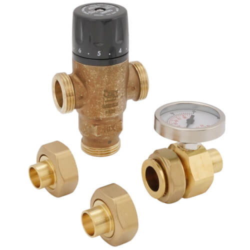 Main product image of 1/2" Sweat MIXCAL 3-Way Thermostatic Mixing Valve w/ Temperature Gauge