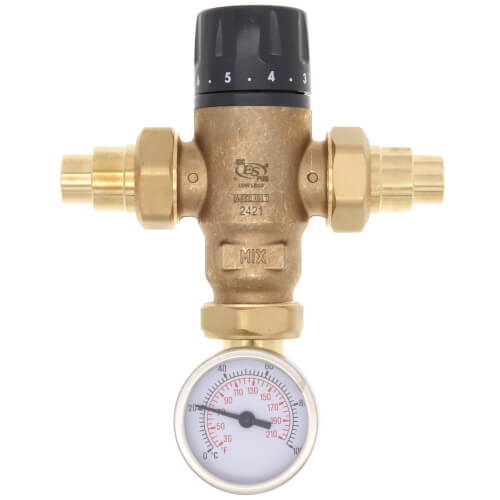 Main product image of 1/2" Sweat MIXCAL 3-Way Thermostatic Mixing Valve w/ Temp Gauge & Check Valve (Lead Free)