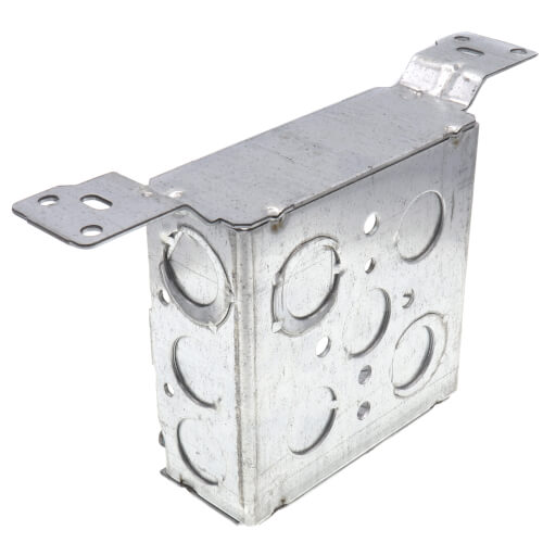 Main product image of 4" Steel Square Box w/ 1/2" & 3/4" Knockouts and Bracket