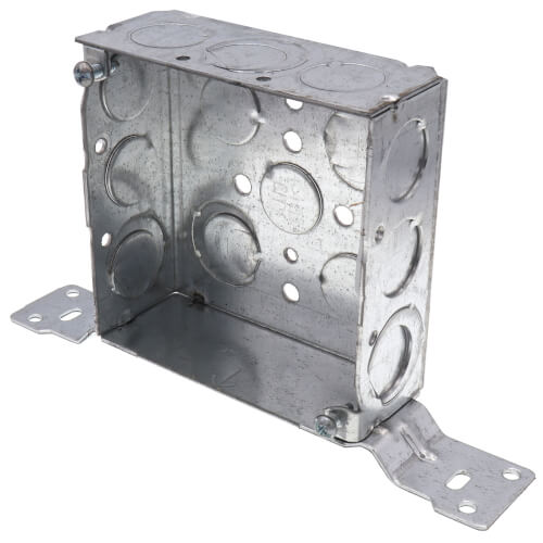 Main product image of 4" Steel Square Box w/ 1/2" & 3/4" Knockouts and Bracket