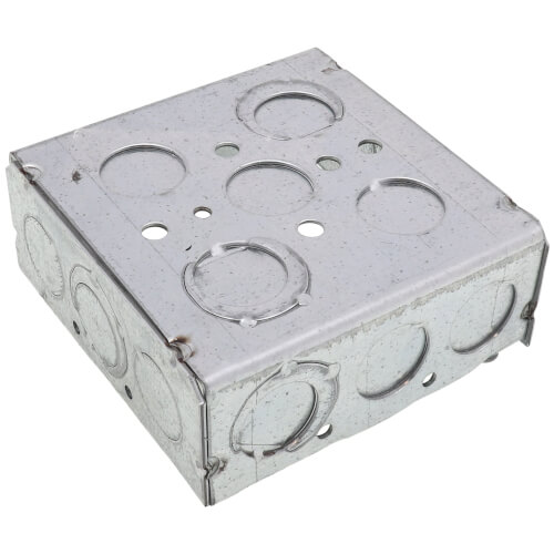 Main product image of 4" x 1-1/2" Deep Square Box w/ 1/2" & 3/4" Eccentric Knockouts, Welded Construction