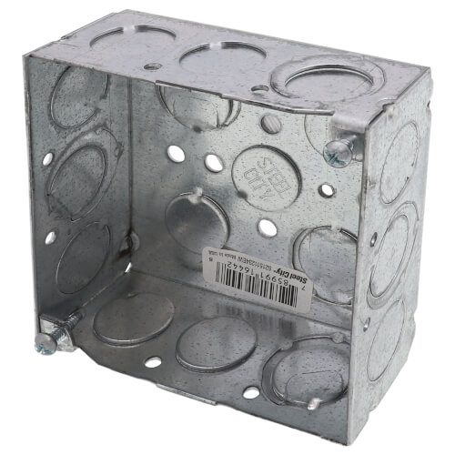 Main product image of 4" x 1-1/2" Deep Square Box w/ 1/2" & 3/4" Eccentric Knockouts, Welded Construction