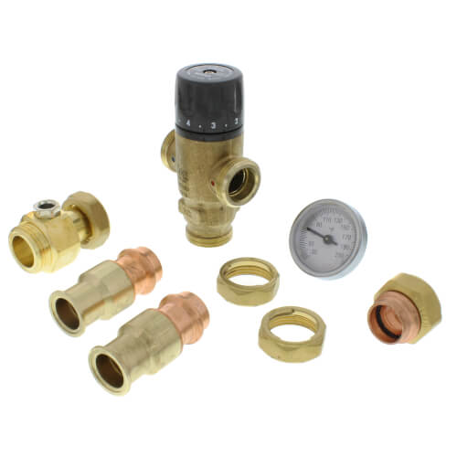 Main product image of 3/4" Press MIXCAL 3-Way Adjustable Thermostatic and Pressure Balanced Mixing Valve w/ Check Valve & Gauge
