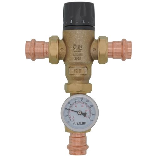 Main product image of 3/4" Press MIXCAL 3-Way Thermostatic Mixing Valve w/ Temperature Gauge