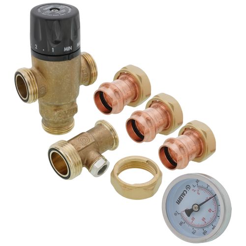 Main product image of 3/4" Press MIXCAL 3-Way Thermostatic Mixing Valve w/ Temperature Gauge