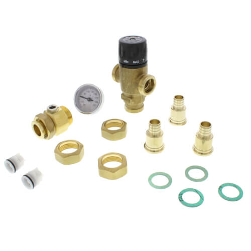 Main product image of 3/4" PEX Crimp MIXCAL 3-Way Adjustable Thermostatic and Pressure Balanced Mixing Valve w/ Check Valve & Gauge