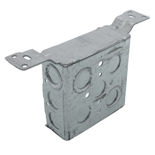 Main product image of 4" x 1-1/2" Deep Steel Square Box w/ 1/2" & 3/4" Eccentric Knockouts & CV Bracket