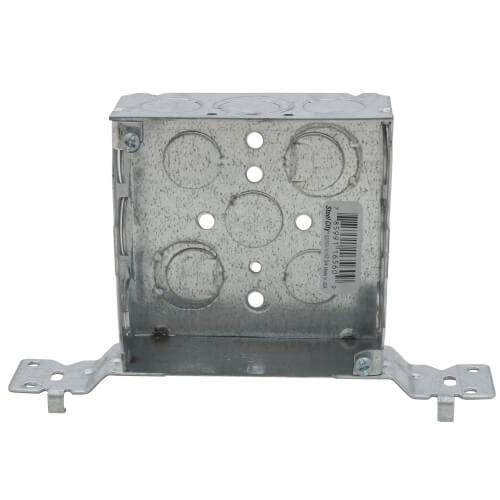 Main product image of 4" x 1-1/2" Deep Steel Square Box w/ 1/2" & 3/4" Eccentric Knockouts & SV Bracket