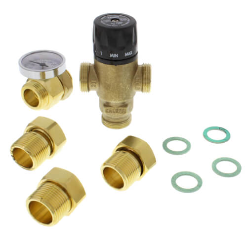 Main product image of 1" Male NPT MIXCAL 3-Way Adjustable Thermostatic Mixing Valve w/ Temp Gauge