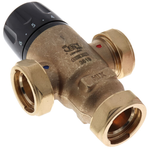 Main product image of 1" Press MIXCAL 3-Way Adjustable Thermostatic and Pressure Balanced Mixing Valve w/ Gauge