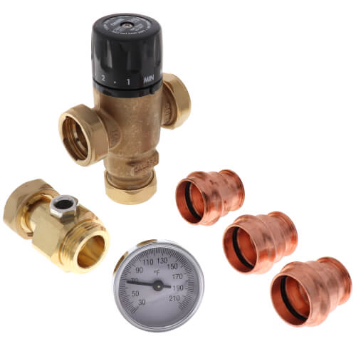 Main product image of 1" Press MIXCAL 3-Way Adjustable Thermostatic and Pressure Balanced Mixing Valve w/ Gauge
