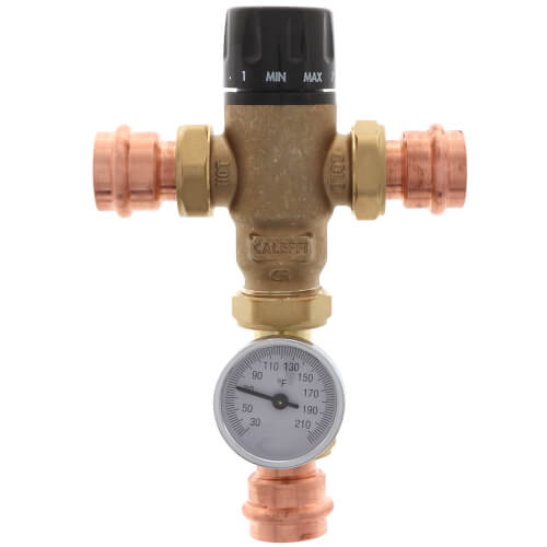 Main product image of 1" Press MIXCAL 3-Way Adjustable Thermostatic and Pressure Balanced Mixing Valve w/ Gauge