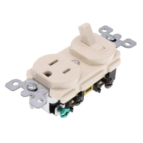 Main product image of Single Pole Duplex Combination Switch, 5-15R, 15A - Light Almond (120V)