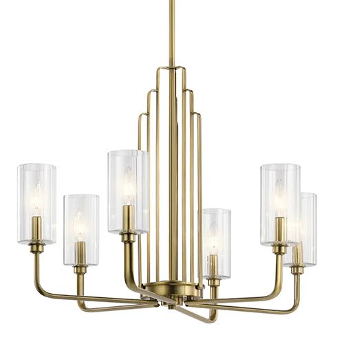 Main product image of Kimrose 6 Light Chandelier w/ Clear Fluted Glass (Brushed (Natural Brass)
