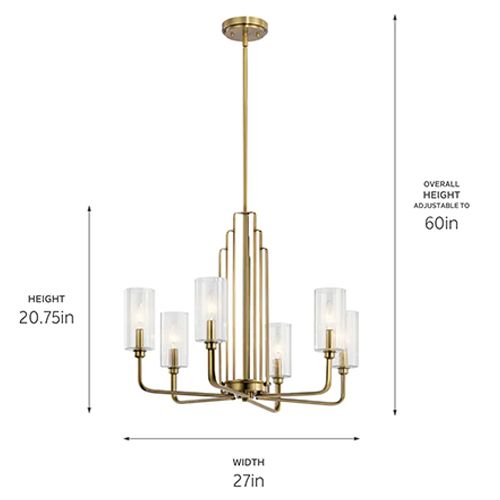 Main product image of Kimrose 6 Light Chandelier w/ Clear Fluted Glass (Brushed (Natural Brass)