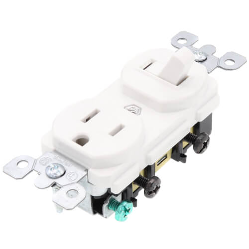 Main product image of 3-Way Commercial Grade Duplex Combination Toggle Switch & Receptacle - White (120V)