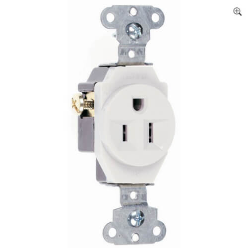 Main product image of Heavy-Duty Spec-Grade Single Receptacle, 2P, 3-Wire, NEMA 5-15R - White (15A, 125V)