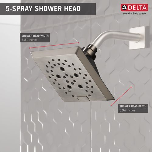 Main product image of H2okinetic 5-Setting Angular Modern Raincan Shower Head (Stainless), 52664-SS