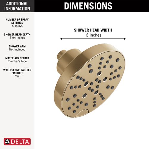Main product image of H2Okinetic 5-Setting Contempoary Round Raincan Shower Head, 1.75 GPM (Lumicoat Champagne Bronze), 52668-CZ-PR