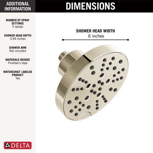 Main product image of H2Okinetic 5-Setting Contempoary Round Raincan Shower Head, 1.75 GPM (Lumicoat Polished Nickel), 52668-PN-PR