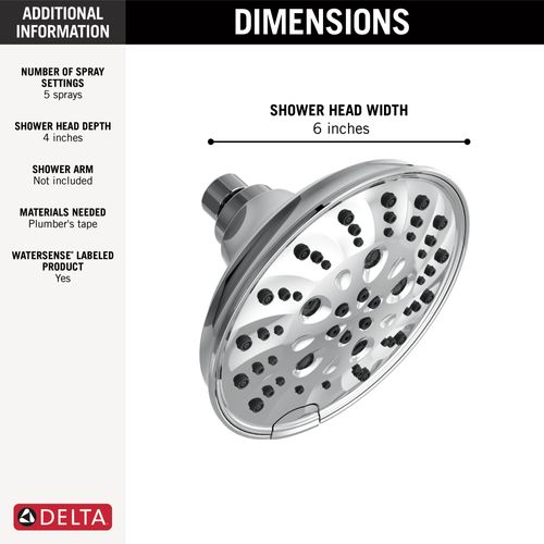 Main product image of H2Okinetic 5-Setting Traditional Raincan Shower Head, 1.75 GPM (Lumicoat Chrome), 52669-PR