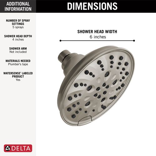 Main product image of H2Okinetic 5-Setting Traditional Raincan Shower Head, 1.75 GPM (Lumicoat Stainless), 52669-SS-PR