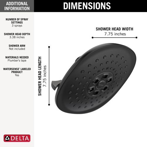 Main product image of H2okinetic 3-Setting Raincan Shower Head (Matte Black), 52686-BL
