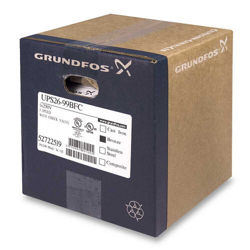 Main product image of UPS26-99BFC, 3-Speed Bronze Circulator Pump, 1/6 HP, 230 volt
