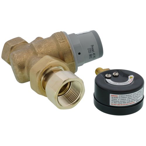 Main product image of 3/4" FNPT Union x FNPT PresCal Compact Pressure Reducing Valve with Gauge